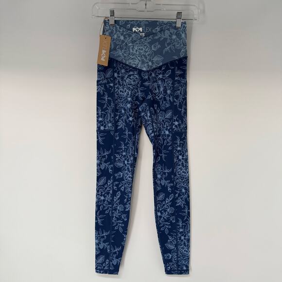 NWT PopFlex Crisscross Hourglass Leggings Women's Size XS Blue Floral High Rise - Picture 2 of 9